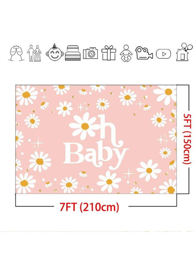Daisy Baby Shower Backdrop 7x5ft Groovy Daisy Baby Shower Party Decorations Background Boho Daisy Floral Groovy Baby Shower Decor Cake Table Portrait Photo-Shoot Studio Props (Pink)