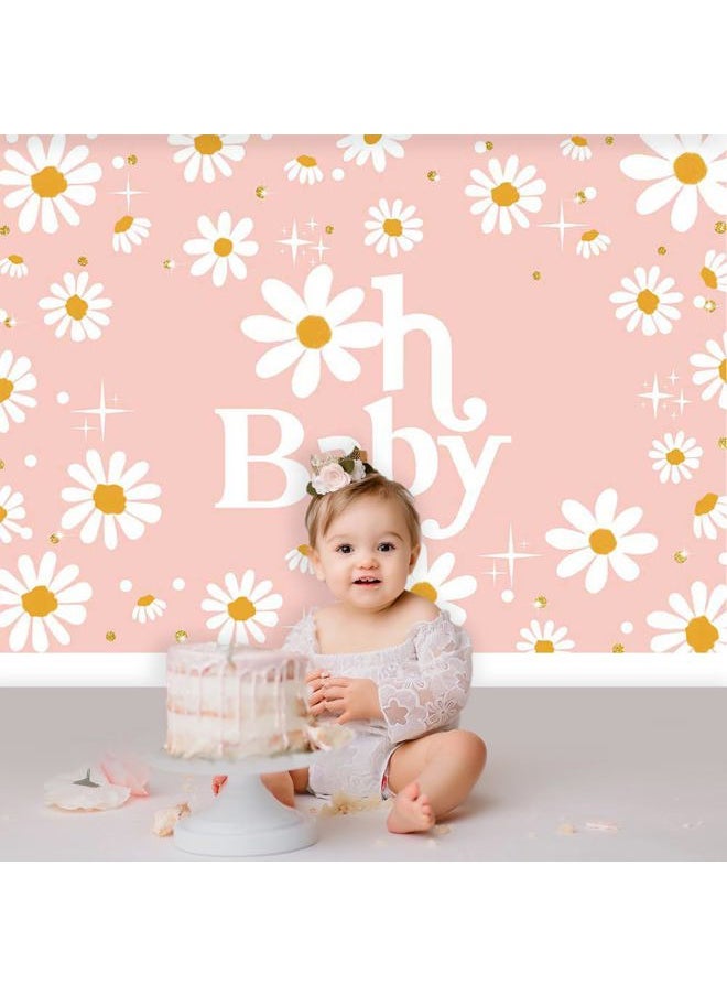 Daisy Baby Shower Backdrop 7x5ft Groovy Daisy Baby Shower Party Decorations Background Boho Daisy Floral Groovy Baby Shower Decor Cake Table Portrait Photo-Shoot Studio Props (Pink)