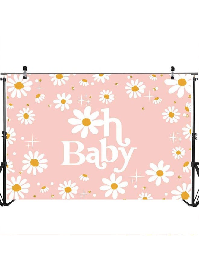 Daisy Baby Shower Backdrop 7x5ft Groovy Daisy Baby Shower Party Decorations Background Boho Daisy Floral Groovy Baby Shower Decor Cake Table Portrait Photo-Shoot Studio Props (Pink)
