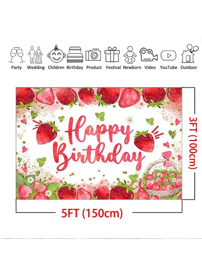 Strawberry Birthday Backdrop 7x5ft Strawberry Girl Happy Birthday Party Decorations Background Sweet One Girl Birthday Photography Backdrop Cake Table Decorations