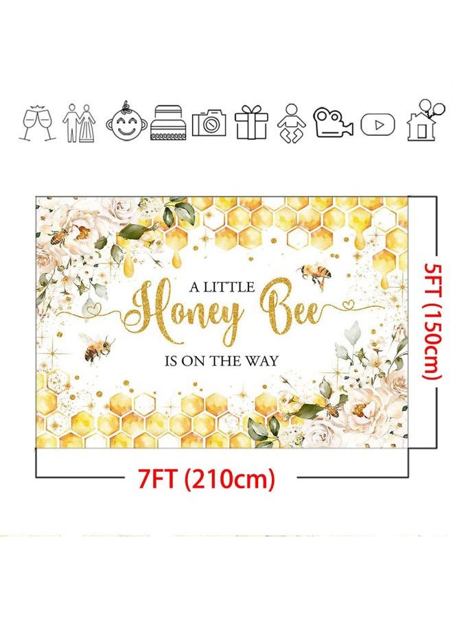 Bee Baby Shower Backdrop 7x5ft - Honey Bee Party Decorations Background With Sweet Honeycomb Bumblebee Decor - Cake Table Photoshoot Studio Props
