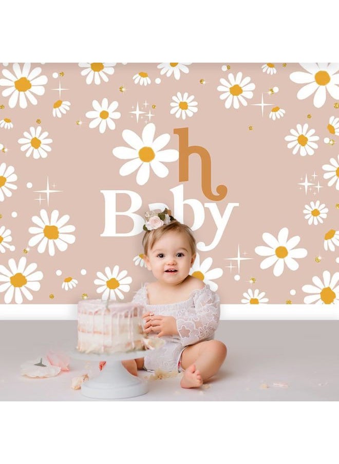 Daisy Baby Shower Backdrop 7x5ft Groovy Daisy Baby Shower Party Decorations Background Boho Daisy Floral Groovy Baby Shower Decor Cake Table Portrait Photo-Shoot Studio Props (Beige)