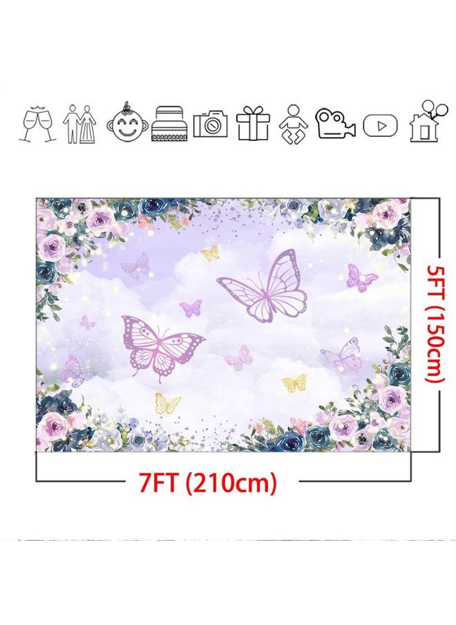 Violet Butterfly Backdrop 7x5ft Purple Floral Girl Party Decorations Background Theme Wedding Birthday Baby Shower Decorations