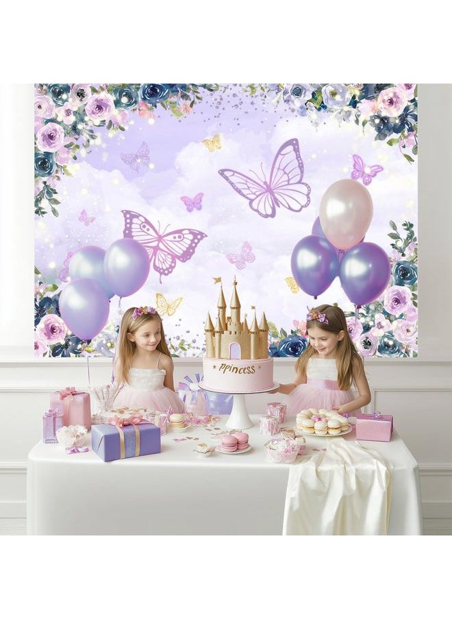 Violet Butterfly Backdrop 7x5ft Purple Floral Girl Party Decorations Background Theme Wedding Birthday Baby Shower Decorations