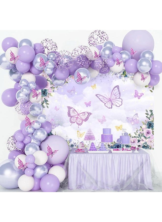 Violet Butterfly Backdrop 7x5ft Purple Floral Girl Party Decorations Background Theme Wedding Birthday Baby Shower Decorations