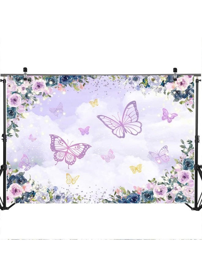 Violet Butterfly Backdrop 7x5ft Purple Floral Girl Party Decorations Background Theme Wedding Birthday Baby Shower Decorations