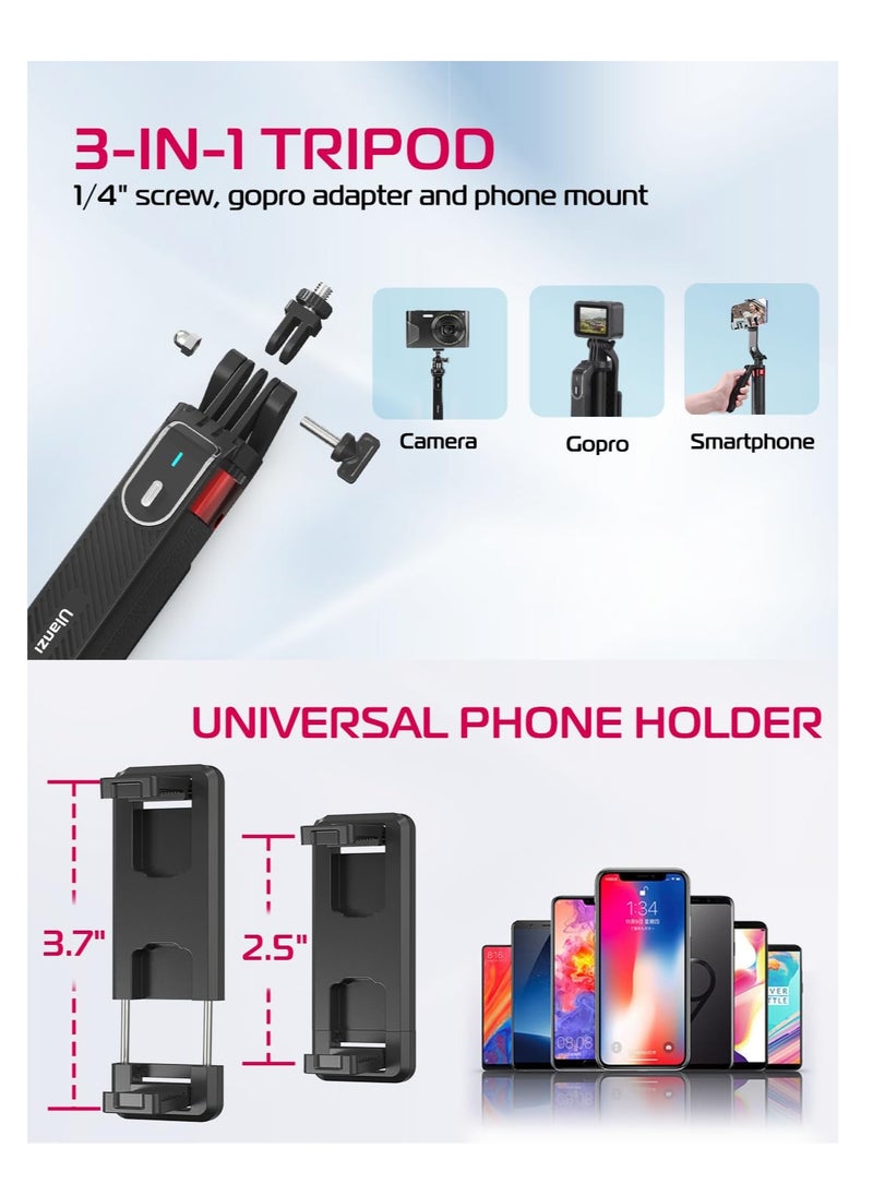 MA09 Scalable Phone Tripod, 71 Bluetooth Selfie Stick, Universal Mobile Phone Live Broadcast Floor Stand with All in 1 Phone Clip, Aluminum Alloy Handheld Stabilizer Fit for iphone