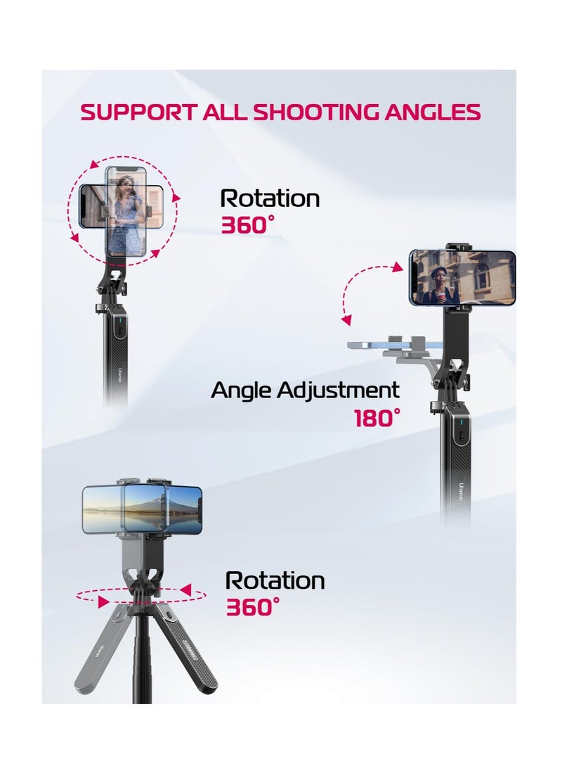 MA09 Scalable Phone Tripod, 71 Bluetooth Selfie Stick, Universal Mobile Phone Live Broadcast Floor Stand with All in 1 Phone Clip, Aluminum Alloy Handheld Stabilizer Fit for iphone