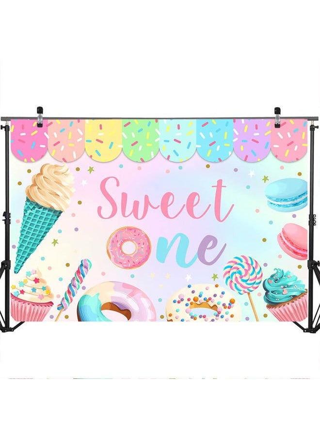 Donut Sweet One Backdrop for Girl First Birthday Decorations Background 1st Birthday Sweet One Girl Glitter Dessert Candy Photography Backdrop Cake Table Decorations (7x5ft)