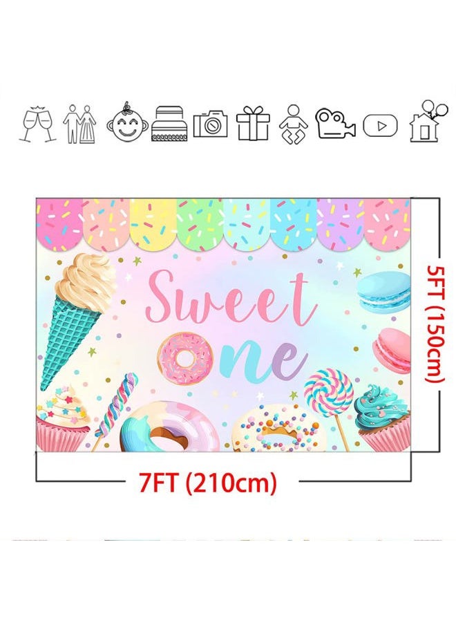 Donut Sweet One Backdrop for Girl First Birthday Decorations Background 1st Birthday Sweet One Girl Glitter Dessert Candy Photography Backdrop Cake Table Decorations (7x5ft)