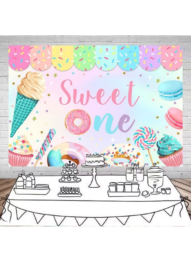 Donut Sweet One Backdrop for Girl First Birthday Decorations Background 1st Birthday Sweet One Girl Glitter Dessert Candy Photography Backdrop Cake Table Decorations (7x5ft)