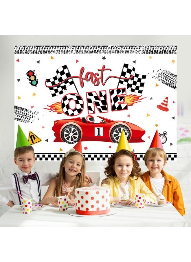 Fast One Birthday Backdrop Racing Car 1st Birthday Party Decor Supplies Banner for Kids Boy Cake Table Background Studio Photoshoot Props (7x5ft)(Change 3 to 1)