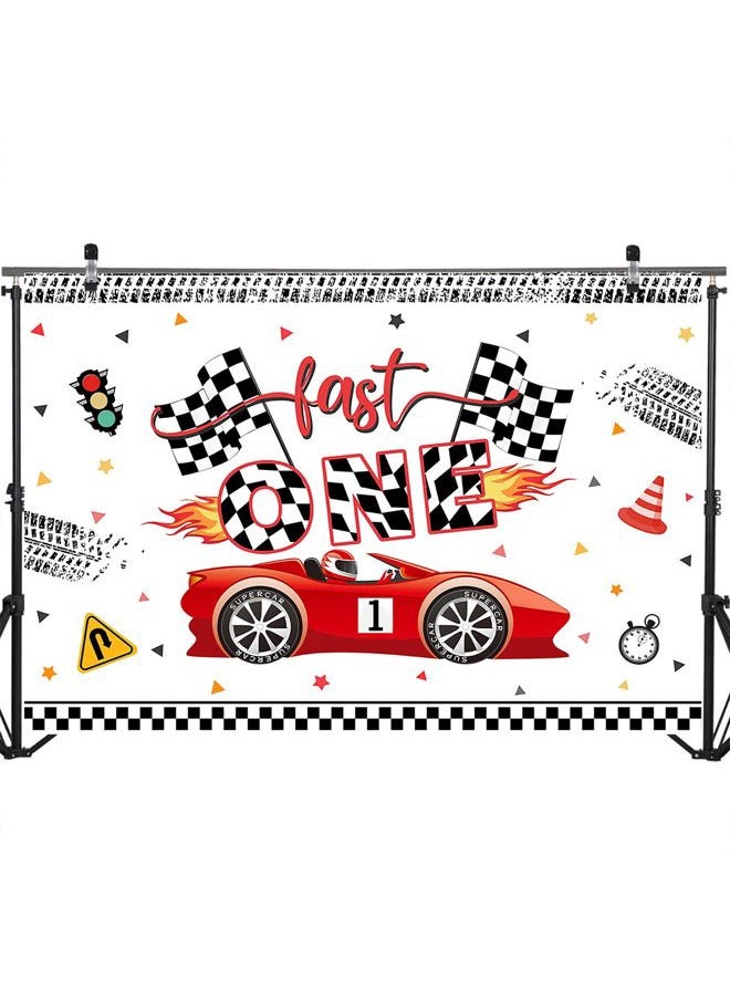 Fast One Birthday Backdrop Racing Car 1st Birthday Party Decor Supplies Banner for Kids Boy Cake Table Background Studio Photoshoot Props (7x5ft)(Change 3 to 1)