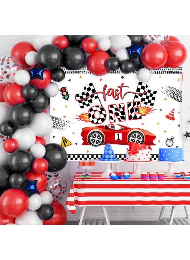 Fast One Birthday Backdrop Racing Car 1st Birthday Party Decor Supplies Banner for Kids Boy Cake Table Background Studio Photoshoot Props (7x5ft)(Change 3 to 1)