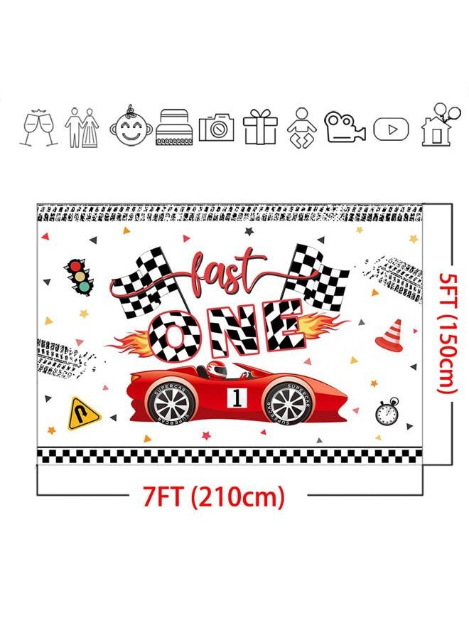 Fast One Birthday Backdrop Racing Car 1st Birthday Party Decor Supplies Banner for Kids Boy Cake Table Background Studio Photoshoot Props (7x5ft)(Change 3 to 1)