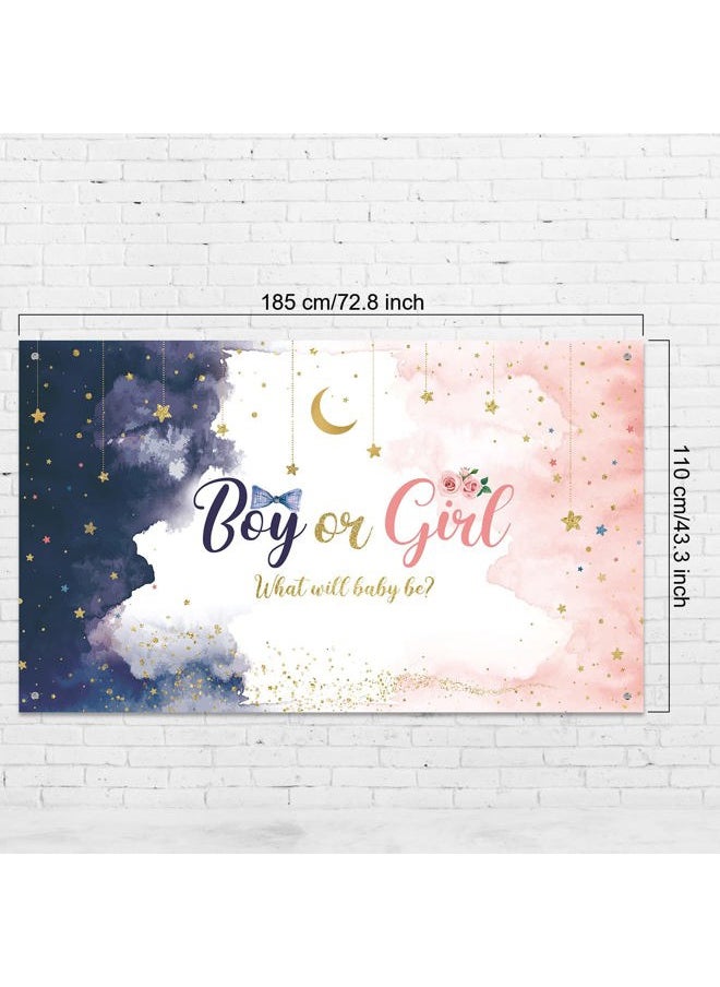 Watercolor Gender Reveal Decorations Backdrop Banner, Blue Pink Boy or Girl What Will Baby Be Twinkle Little Star Photography Background for Party Supplies 72.8 x 43.3 Inch