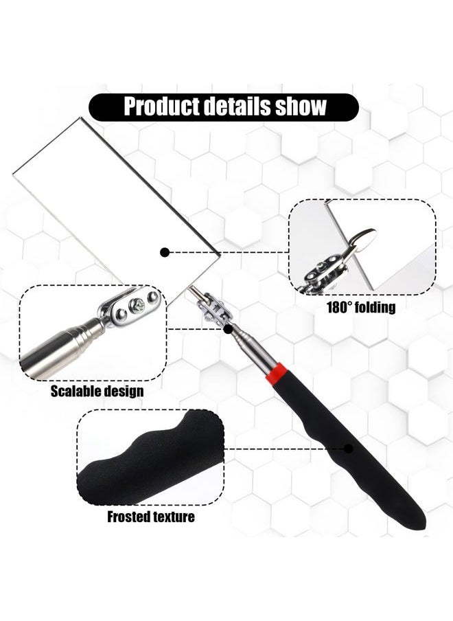 Telescoping Inspection Mirror, Rectangle Telescopic Mechanics Mirror with Extended Handle Machine Tool Long Inspection Mirrors for Checking Vehicle Condition (11.42x30.71 Inch Handle)