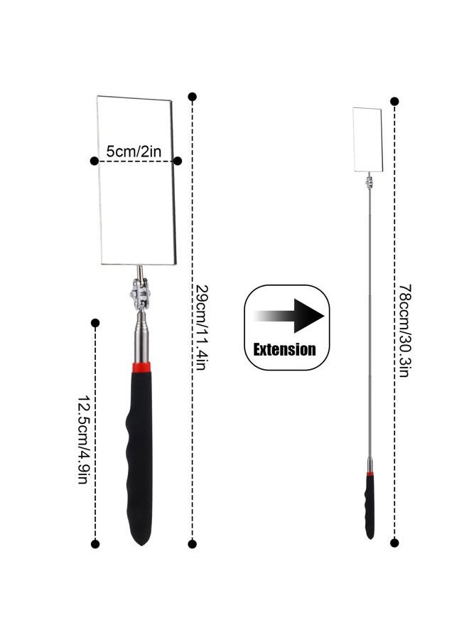Telescoping Inspection Mirror, Rectangle Telescopic Mechanics Mirror with Extended Handle Machine Tool Long Inspection Mirrors for Checking Vehicle Condition (11.42x30.71 Inch Handle)