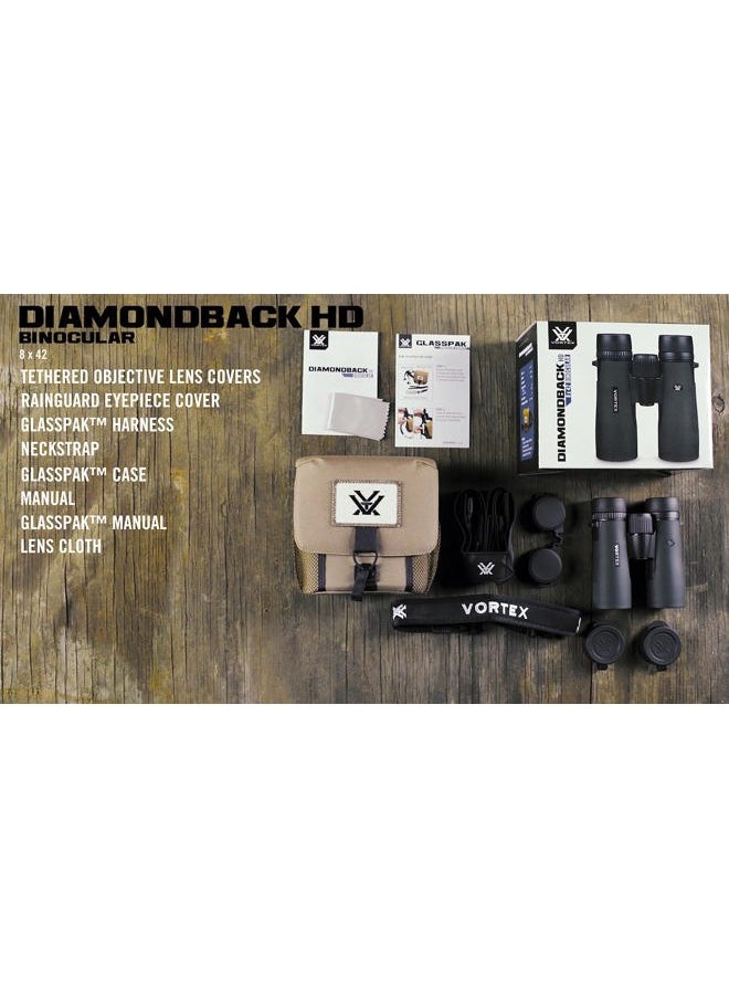 Optics Diamondback HD 8x42 Binoculars - HD Optical System, Non-slip Grip, Waterproof, Fogproof, Shockproof, Included GlassPak - Unlimited, Unconditional Warranty