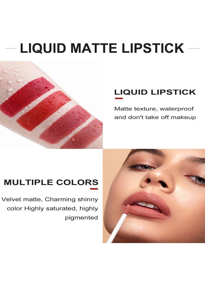 Lip Liner and Liquid Matte Lipstick Set, 12 Colors Crayon Matte Longwear Lip Pencil, 24h Velvety Red Lips and Lip Liners Make Up, Lip Contouring Pencil, Waterproof Long Lasting Nude Lipglos