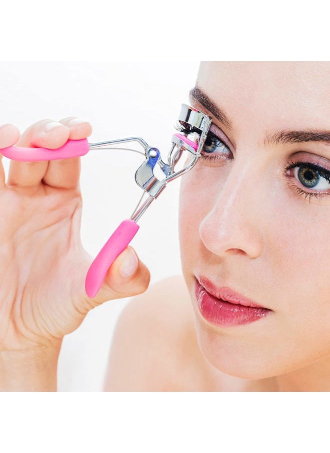 Lash Curler, No Pinching or Pulling, Long Lasting Eyelash Curler Fit All Eye Shapes, Professional Makeup Tool for Eyelashes with 10 Pieces Silicone Refill Pads (Pink)