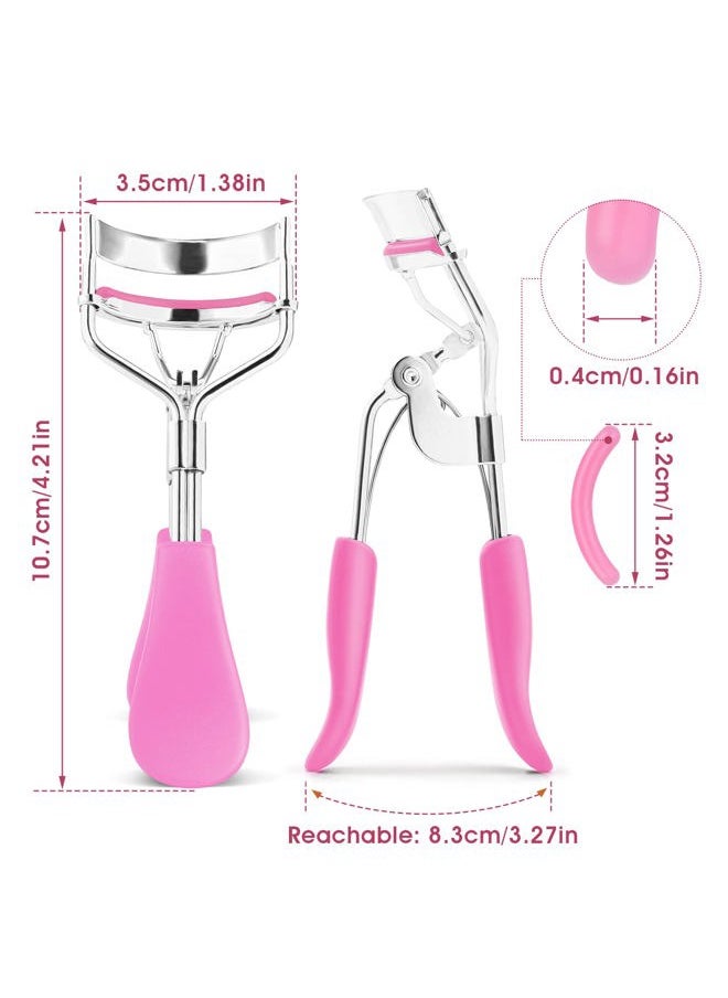Lash Curler, No Pinching or Pulling, Long Lasting Eyelash Curler Fit All Eye Shapes, Professional Makeup Tool for Eyelashes with 10 Pieces Silicone Refill Pads (Pink)