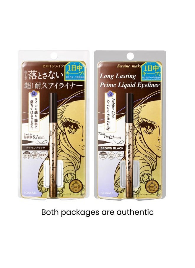 by KISSME Prime Liquid Eyeliner, Super Waterproof, Ultra Fine Tip for Precise Eye Makeup, Stay All Day Long, 02 Brown Black 0.4mL/0.01 Fl Oz