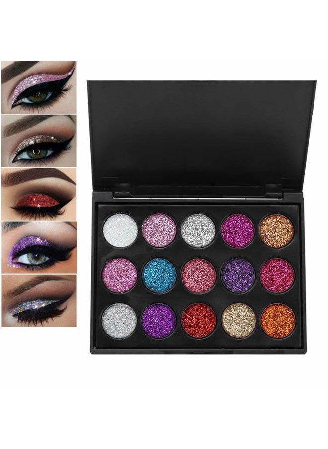 Eyeshadow Palette, 15 Colors Glitter Eyeshadow Palette for Cosplay Makeup Eye Makeup, Shining Eye Shadow Cosmetic Powder Suitable for Daily and Professional Makeup