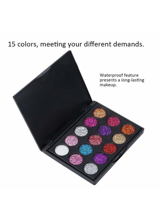 Eyeshadow Palette, 15 Colors Glitter Eyeshadow Palette for Cosplay Makeup Eye Makeup, Shining Eye Shadow Cosmetic Powder Suitable for Daily and Professional Makeup