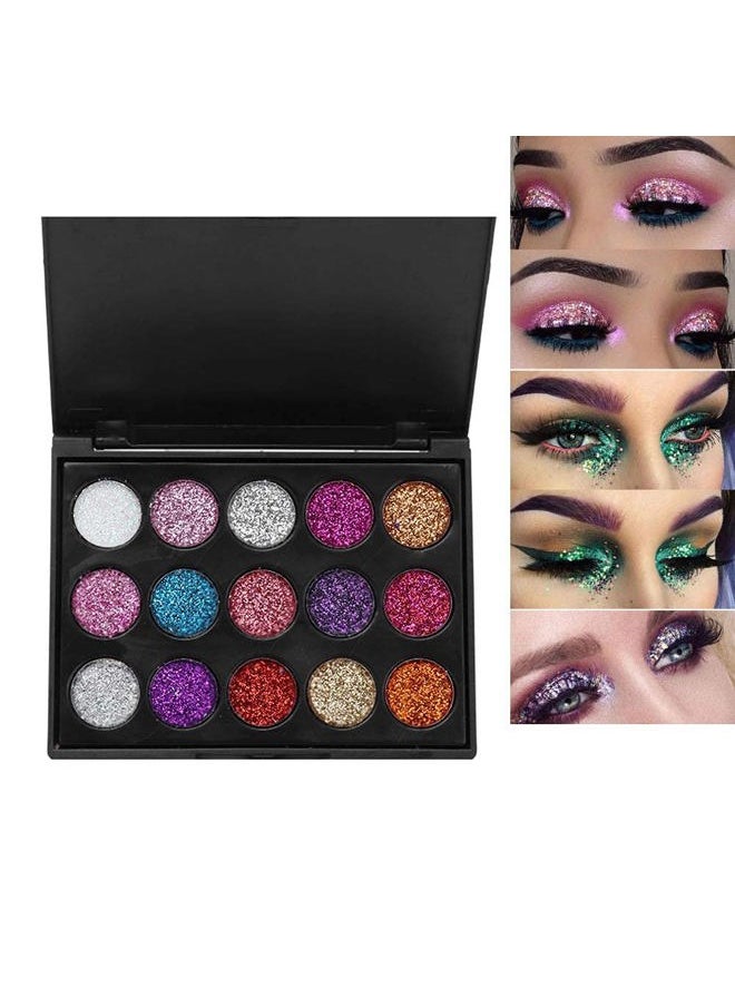 Eyeshadow Palette, 15 Colors Glitter Eyeshadow Palette for Cosplay Makeup Eye Makeup, Shining Eye Shadow Cosmetic Powder Suitable for Daily and Professional Makeup