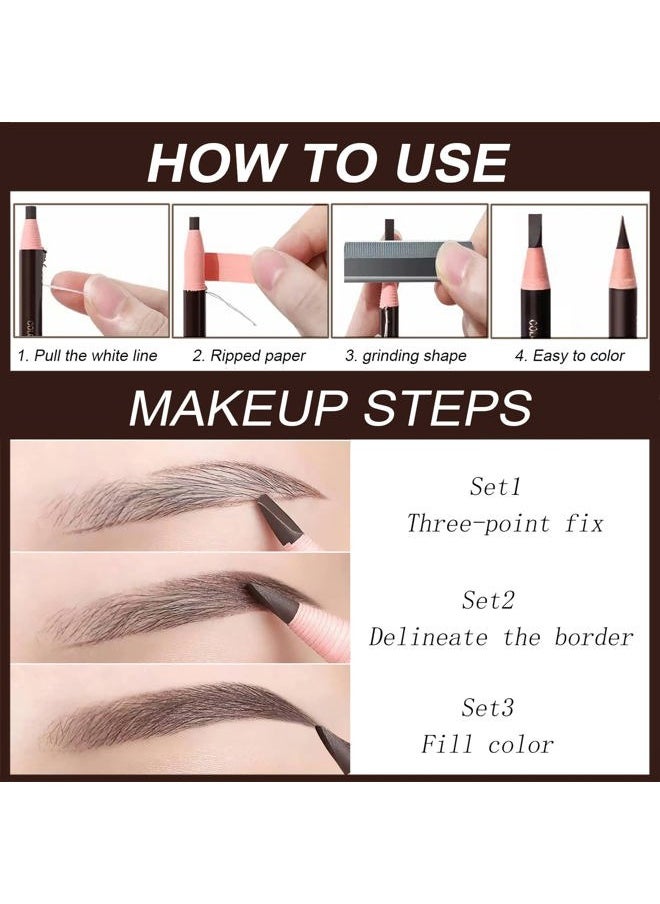 SUMEITANG 12 Pcs Pull Cord Peel-off Black Eyebrow Pencil，Wooden Hard-core Microblading Eye Brow Pencil For Marking, Filling And Outlining, waterproof and sweat-proof for Professionals & Beginners