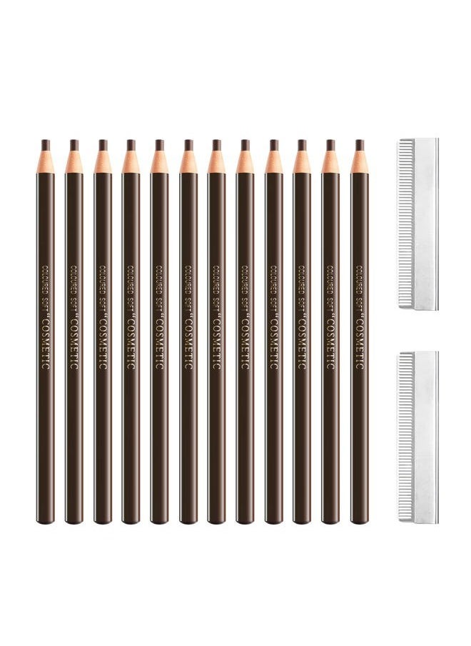 SUMEITANG 12 Pcs Pull Cord Peel-off Black Eyebrow Pencil，Wooden Hard-core Microblading Eye Brow Pencil For Marking, Filling And Outlining, waterproof and sweat-proof for Professionals & Beginners