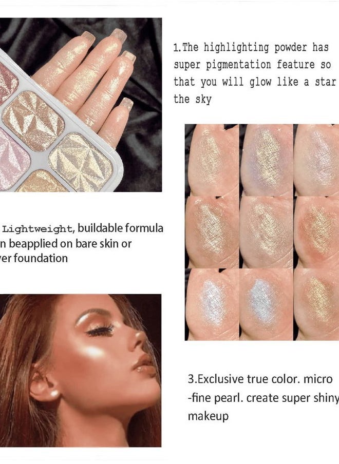 8 Colors Face Highlighter Makeup Palette，Shimmer Glitter Multichrome Highlight Powder，All Sparkling Shades Can Be layered or Worn Individually to Enhance and Brighten Your Face Features