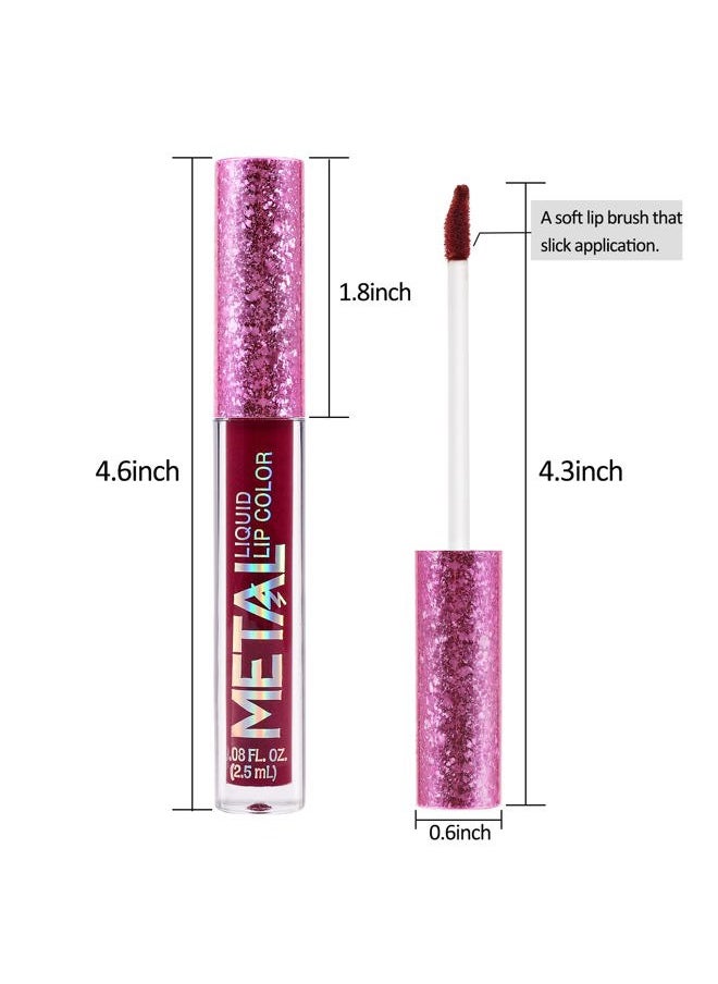 Metallic Liquid Lipsticks Matte Lips Lipstick Pearl Glitter Lip Gloss High Pigment Long Lasting Nonstick Lip Glaze Makeup for Women and Girls