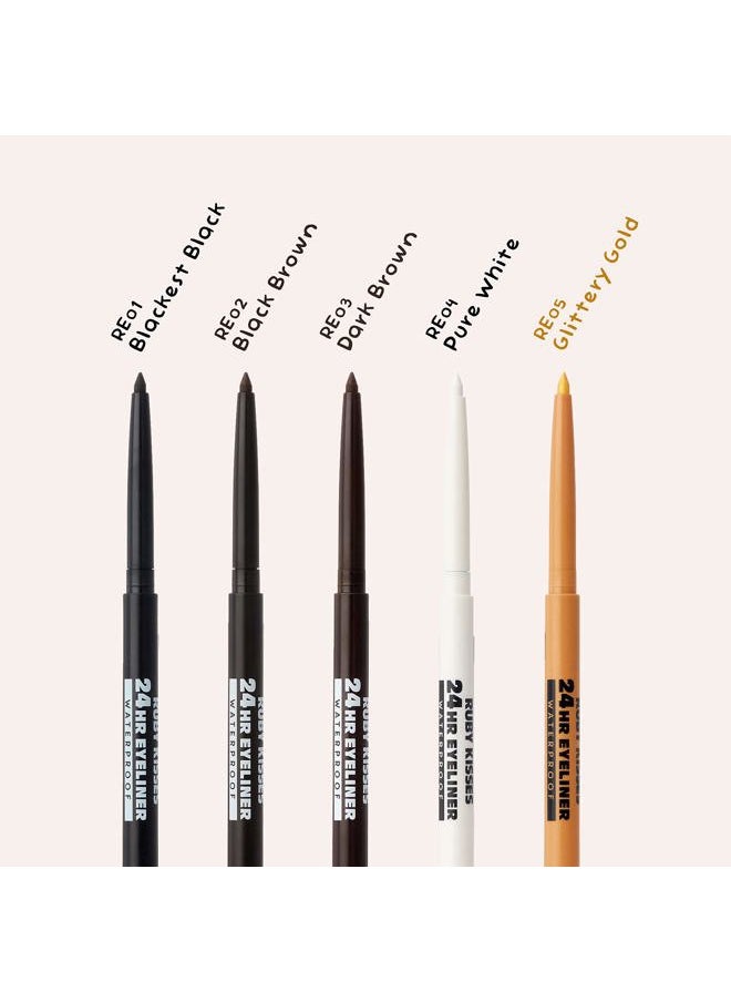 Waterproof Eyeliner, 24HR Waterproof Long-Lasting Mechanical Eyeliner Pencil with Built-in Sharpener, Smudgeproof 3 Pack (Blackest Black)