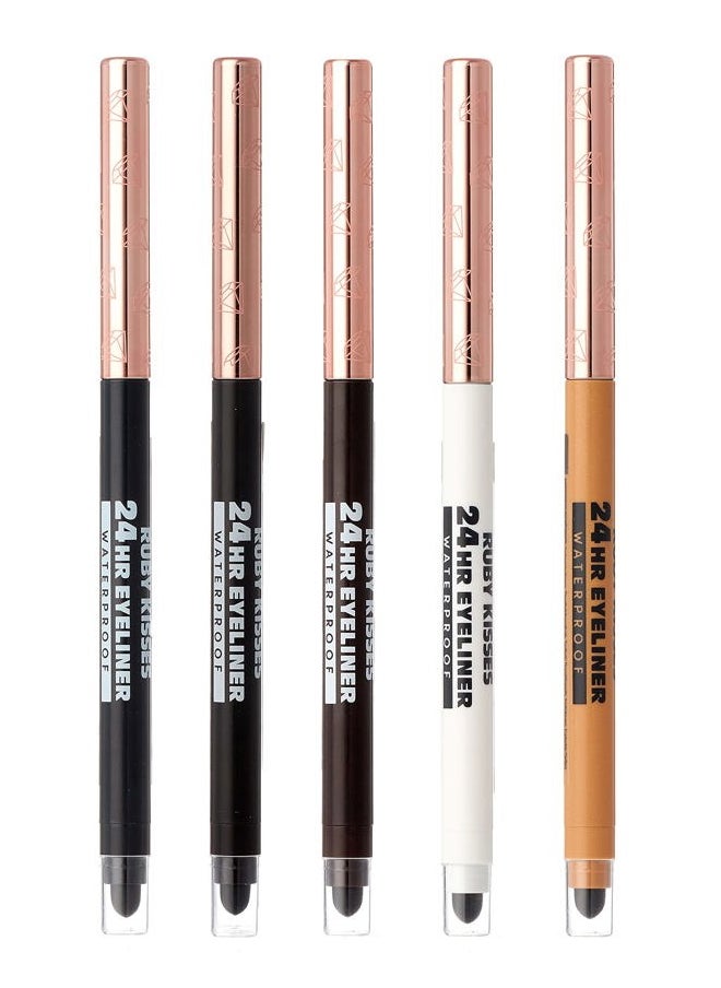 Waterproof Eyeliner, 24HR Waterproof Long-Lasting Mechanical Eyeliner Pencil with Built-in Sharpener, Smudgeproof 3 Pack (Blackest Black)
