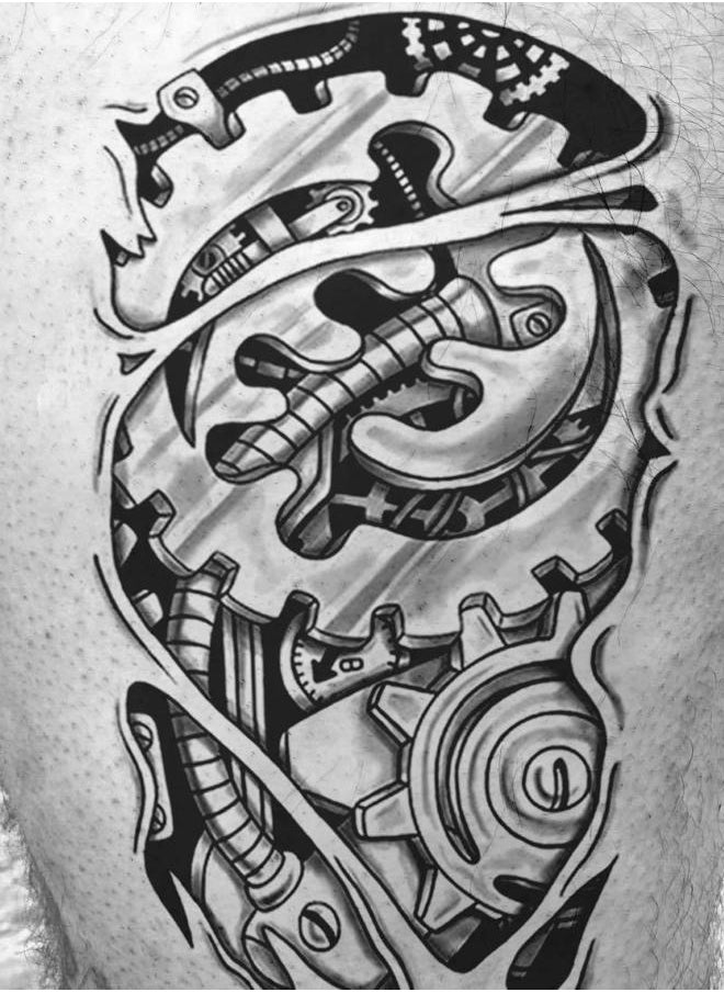 6 Sheets Temporary Tattoo Stickers Muscle Men Black 3D Mechanical Metal Arm Hollow Gear Shoulder Leg