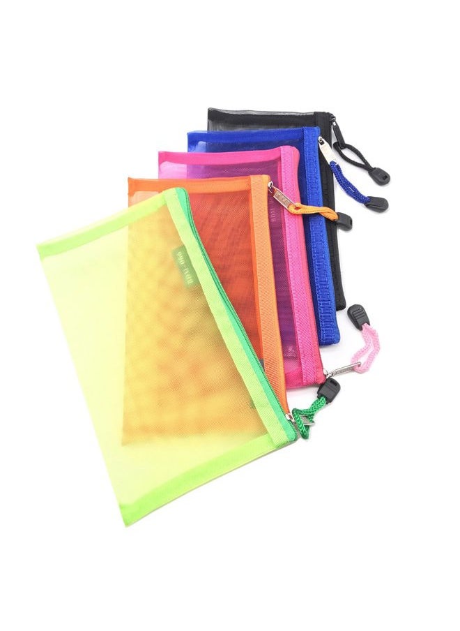 Pack of 5 pcs Multipurpose Nylon Mesh Cosmetic Bag Makeup Travel Cases Pencil Case Travel Organizers