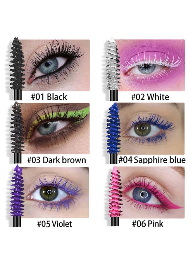 6 Pcs Colored Waterproof Mascara Set, Rainbow Color Fiber Mascara Long Lasting Thick Mascara No Clumping Masacara Natural Hypoallergenic Colored Makeup