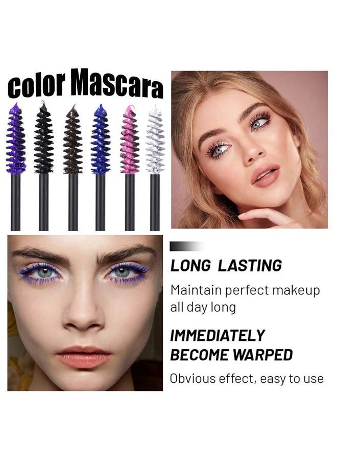 6 Pcs Colored Waterproof Mascara Set, Rainbow Color Fiber Mascara Long Lasting Thick Mascara No Clumping Masacara Natural Hypoallergenic Colored Makeup
