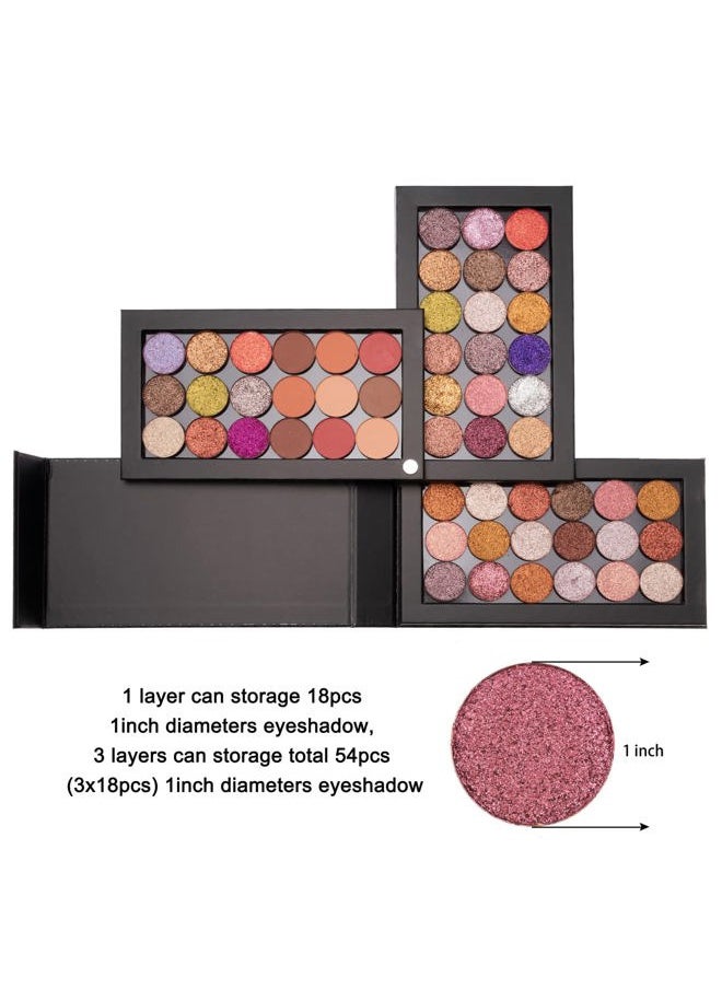 3-Layer Rotation Magnetic Palette 3 in1 Empty Makeup Palette Storage Box for Eyeshadow Lipstick Blush Powder (Black)