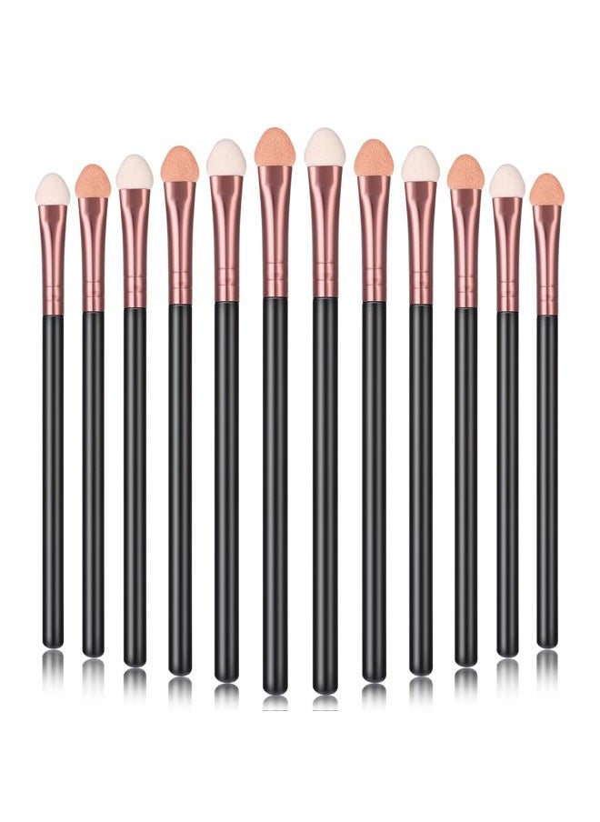 12 PCS Eyeshadow Brush Makeup Set Eye Shadow Applicators Double Sided Sponge Tip Sticks Cream Glitter Beauty Blender Fan Lash Eyelash Extensions Mascara Eyebrow Small Black Oval Wand Handle