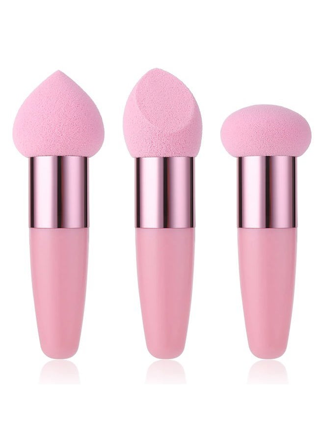 3 PCS Makeup Sponges Foundation Beauty Blender Blending Wet and Dry Make Up Applicator Cosmetic Concealer Face Brush Egg Brushes Covers Eyes Sticks Powder Puff With Handle