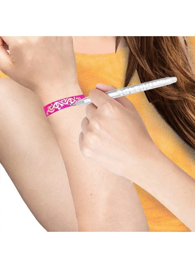 Shimmery Temporary Tattoo Pens for Kids, 4 Pack, Each Pack with 6 Tattoo Markers & 3 Stencil Stickers, Washable Tattoo Body Ink, Sparkle Girls Fashion Activity, Sparkly Tats Body Art Set