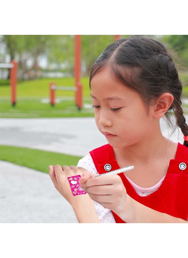 Shimmery Temporary Tattoo Pens for Kids, 4 Pack, Each Pack with 6 Tattoo Markers & 3 Stencil Stickers, Washable Tattoo Body Ink, Sparkle Girls Fashion Activity, Sparkly Tats Body Art Set