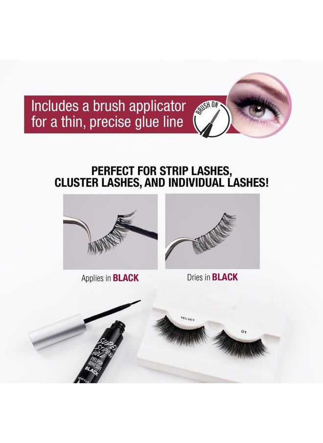 Super Strong Hold Eyelash Adhesive, Waterproof, 48-Hour Long-Lasting Lash Glue, Latex-Free, Hypoallergenic, Quick-Drying with Brush-On Applicator for Strip Lashes (Black, 6 Pack)