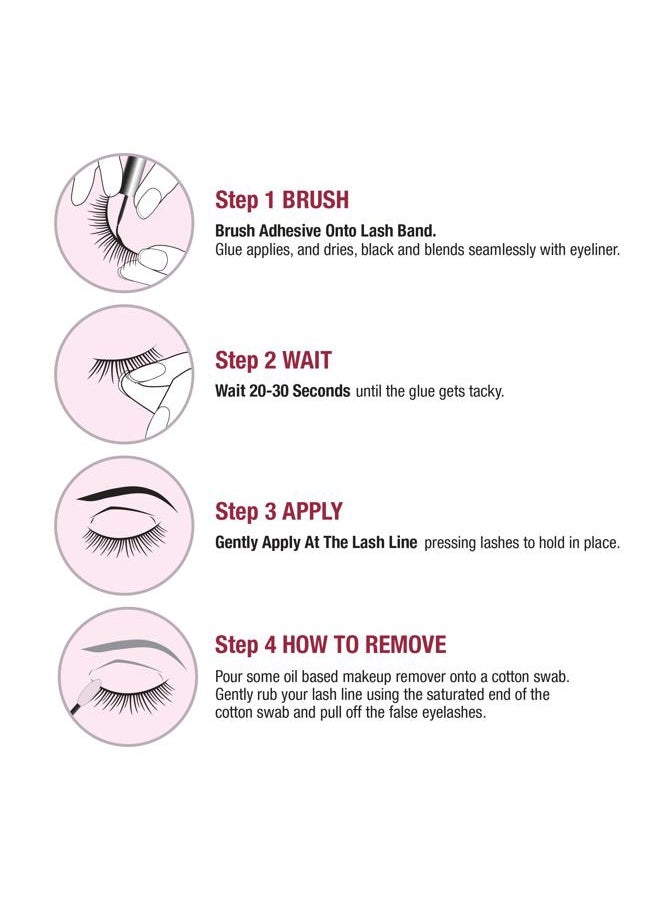 Super Strong Hold Eyelash Adhesive, Waterproof, 48-Hour Long-Lasting Lash Glue, Latex-Free, Hypoallergenic, Quick-Drying with Brush-On Applicator for Strip Lashes (Black, 6 Pack)