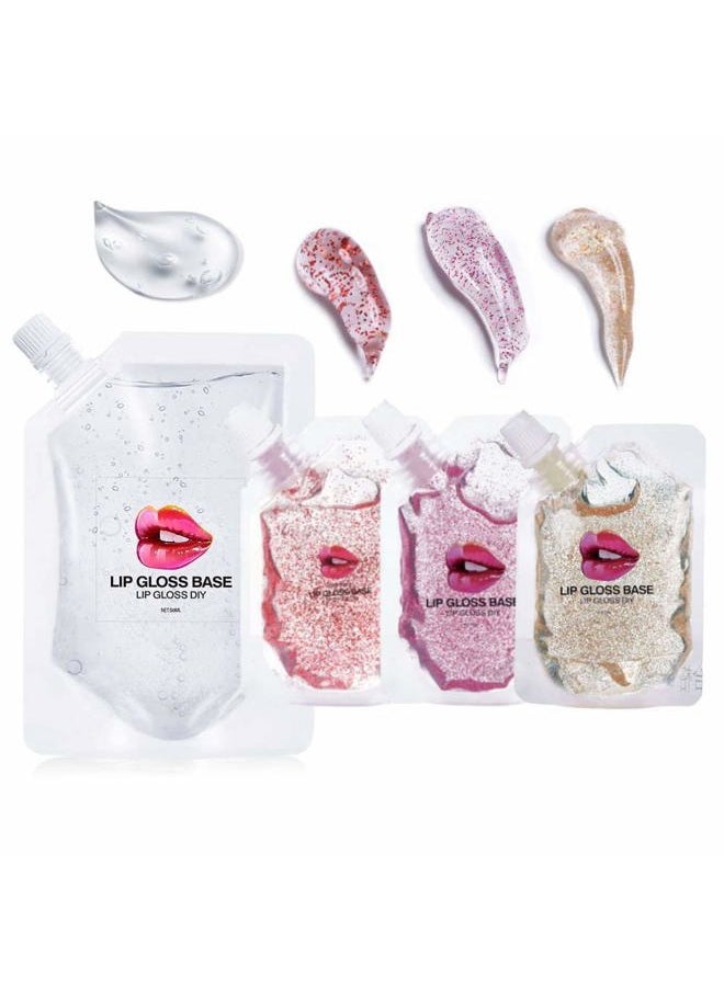 Lip Gloss Base, DIY Lip Gloss Moisturizing, Non-Sticky, Vegan Lip Makeup Oil(1Pack 50ML+3 Packs 20ML)