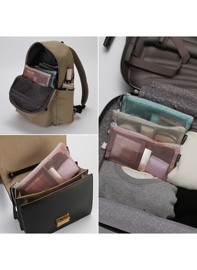 6pcs Multicolored Portable Travel Toiletry Pouch Nylon Mesh Cosmetic Makeup Organizer Bag with Zipper, Colorful