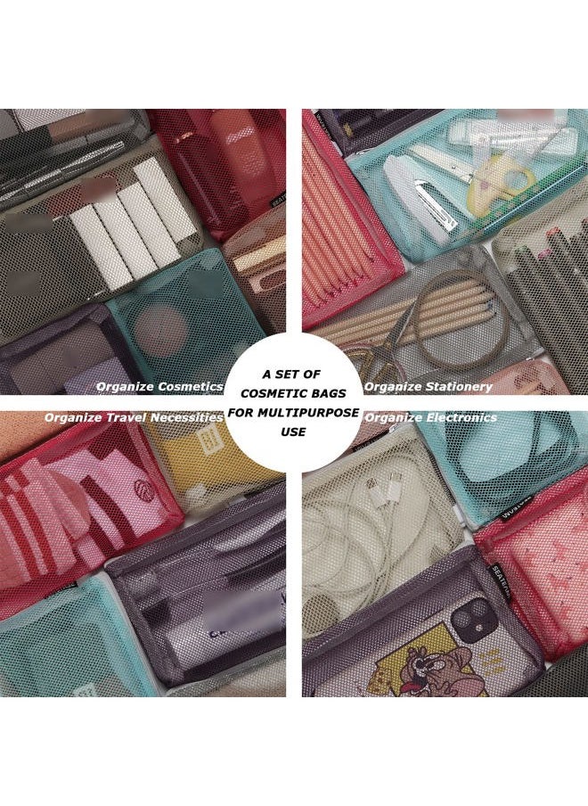 6pcs Multicolored Portable Travel Toiletry Pouch Nylon Mesh Cosmetic Makeup Organizer Bag with Zipper, Colorful